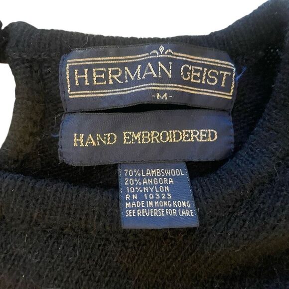 Herman Geist Floral Hand Embroidered Sweater Women’s Sz Medium Lambswool Angora - Picture 2 of 5